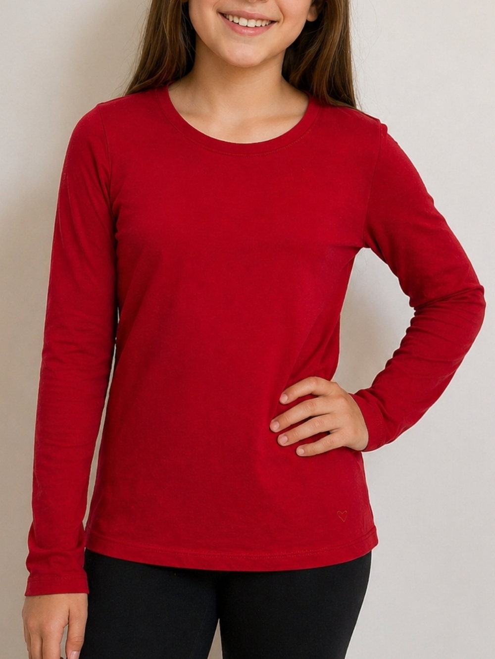 Justice Red Long Sleeve Top | Size 12 | Soft Stretch Basic